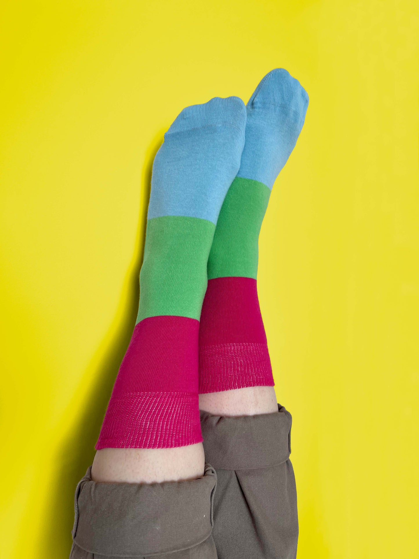 Our polysexual pride flag socks aim to make the world a brighter and more loving place. These striped socks in polysexual colours have been created with love to support your feet and your “sole”. To assist your true authentic self when you’re walking with purpose, pride, and style. Another step closer to an all-inclusive world we want to live in.